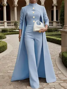 Women's Two-Piece Set, Spring New Elegant Fashion Party Fitted Long Top & Strap Jumpsuit Pants, Versatile Ladies for Parties