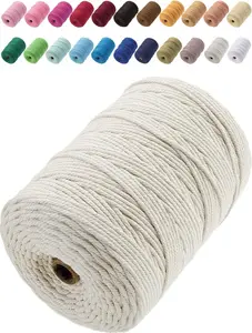 Cotton Macrame Cord 3mm 328yards Natural Colored Macrame Supplies, Soft Craft Cotton Rope for Plant Hanger Wall Hanger