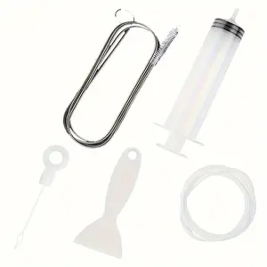 5pcs Refrigerator Drain Plug Blockage Removal Cleaning Tool Kit, Flexible Long Brush, Soft Tube Plunger, Injection Syringe, Scoop