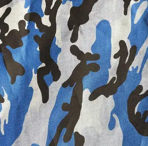 60" Blue Camouflage Cotton & Tencel Lyocell Chambray Camo Print Medium Weight Apparel Woven Fabric By the Yard