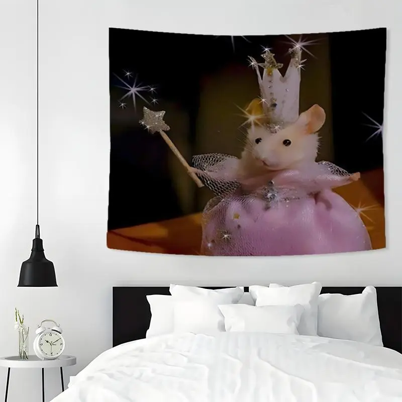 Cartoon Mouse Princess Pattern Polyester Tapestry - 1-Count Easy-Install Decor Accessories, Bedroom Wall Art for Indoors, Room Decorations for Apartment Decorating & Casual Dorm Decor