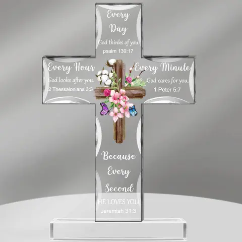 Christian Gift for Women Acrylic Cross Decorative Cross Standing Decor with Bible Verse and  Jesus Catholic Religious Gift for Christian Women Men, Church Prayer Table Decoration, Feast of the Holy Cross Gift
