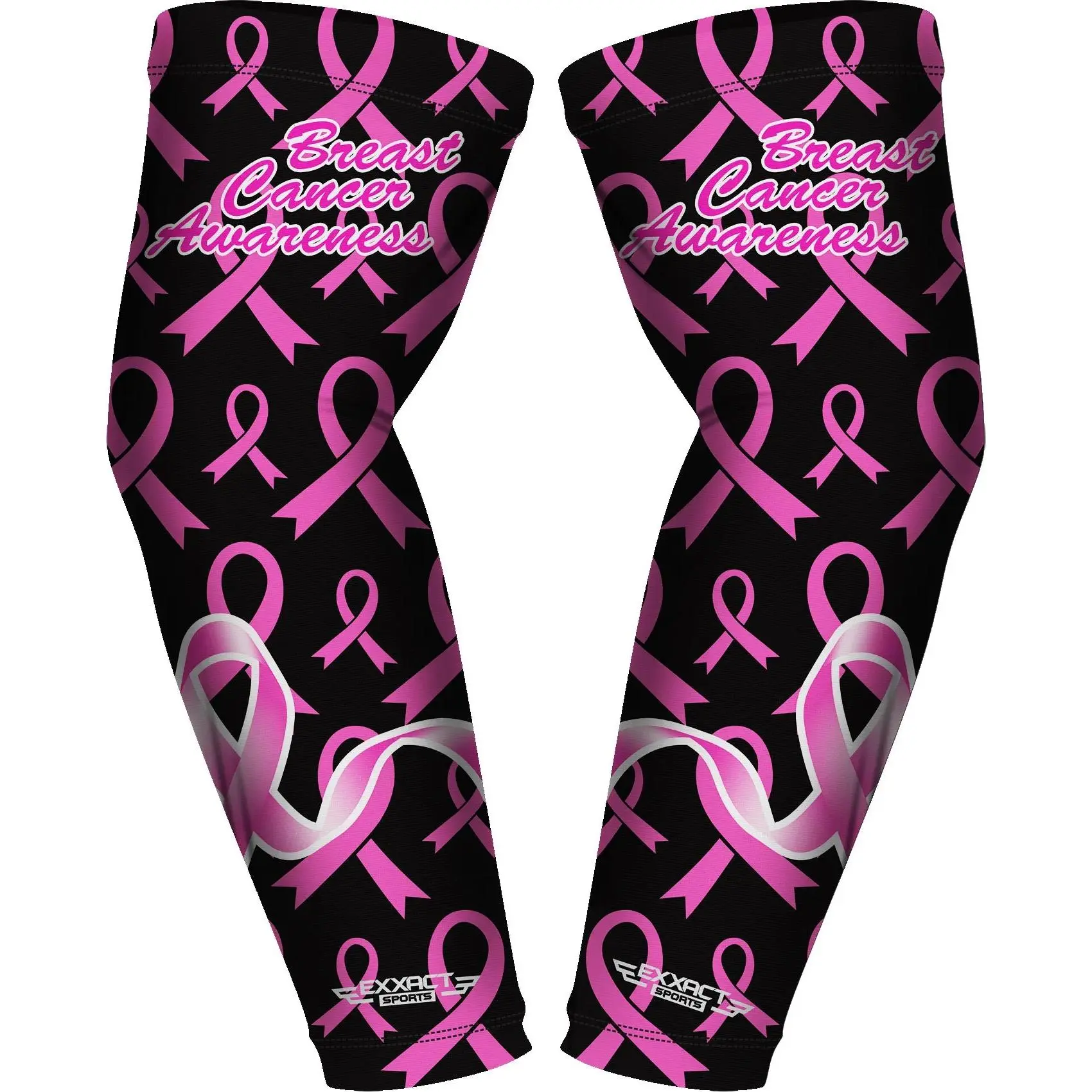 Exxact Sports 1 Pair Compression Arm Sleeves for Men Women, Breathable Baseball Arm Sleeve Football Sleeves Youth Adult - (Breast Cancer)