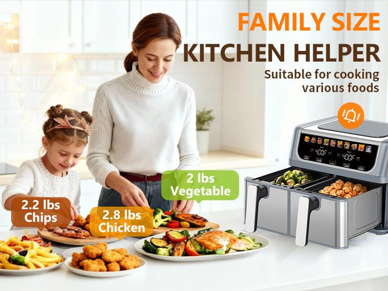 Sweetcrispy 9QT Dual Basket Air Fryer, Oven 10-in-1,2 Independent Nonstick Baskets with Easy View Windows, Sync Finish & Hi-Fry Functions,Wide Temperature Range (200°F – 450°F), Digital Double Air Fryer Sweetcrispy 9QT Dual Basket Air Fryer, Oven 10-in-1,2 Independent Nonstick Baskets with Easy View Windows, Sync Finish & Hi-Fry Functions,Wide Temperature Range (200°F – 450°F), Digital Double Air Fryer