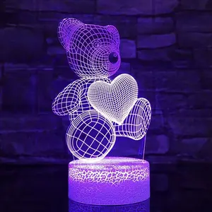 Night Light 3D LED Night Lamp with Remote Creative Table Bedside Lamp  3D Illumination Light 16 Color Romantic Heart Bear Light Valentine's Day Christmas Decor for Home