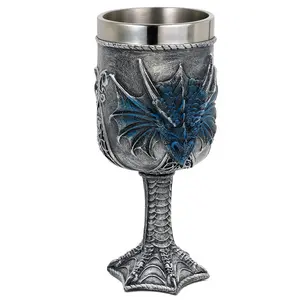 Fantasy Medieval Blue Dragon Goblet Large - Dungeons and Dragons Gifts Game Goblets Chalices of Thrones Merchandise 15.8oz Stainless Steel Coffee Wine Drinking Cup Father Day Birthday Gift Party Idea wineglasses