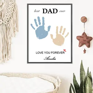 [Custom Family Gift] Canvas Prints Wall Art, Personalized Best DAD Ever Art Prints Handprint Footprint DIY Craft Art Poster Wall Hanging Decor, Custom Thanksgiving Day Gift Dad Mom Birthday Present Love Keepsake anniversary gift