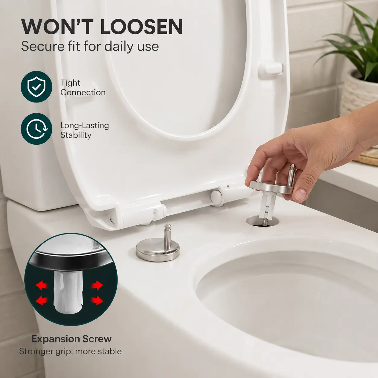 2 Counts, Universal Toilet Seat Expansion Screw Bolts, Thickened Stainless Steel, Easy to Install