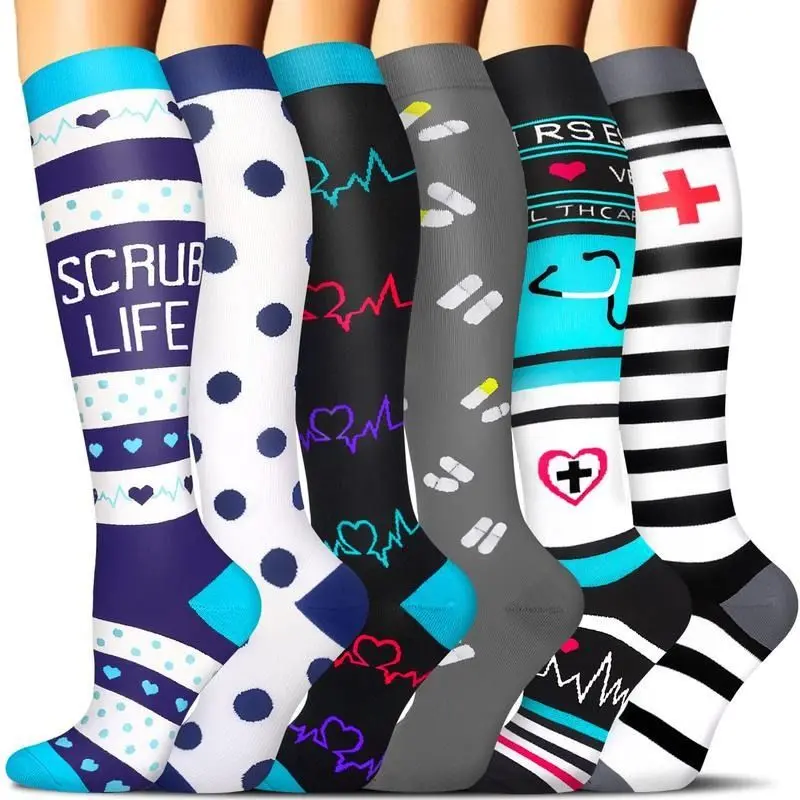 MhzyCaus Women's Unisex 6-Pair Calf Compression Socks - Quick-Dry, Anti-Friction, Odor-Resistant Sports Socks for Running, Hiking, Outdoor Activities, Socks For Women