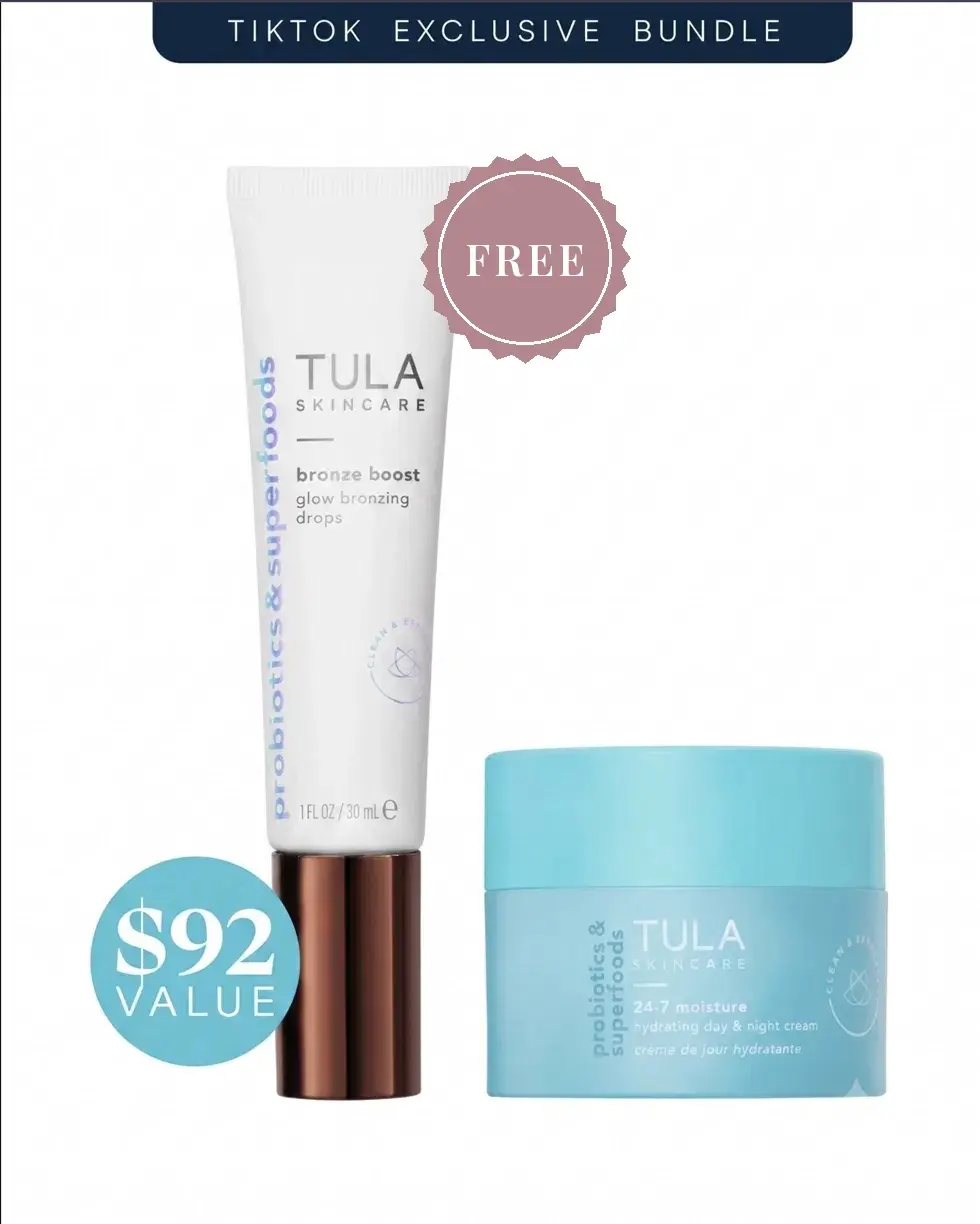 Tula TTS Exclusive Hydrate + Glow Bundle: 24-7 Moisturizer with Prebiotics & Bronze Boost Glow Drops with Hyaluronic Acid