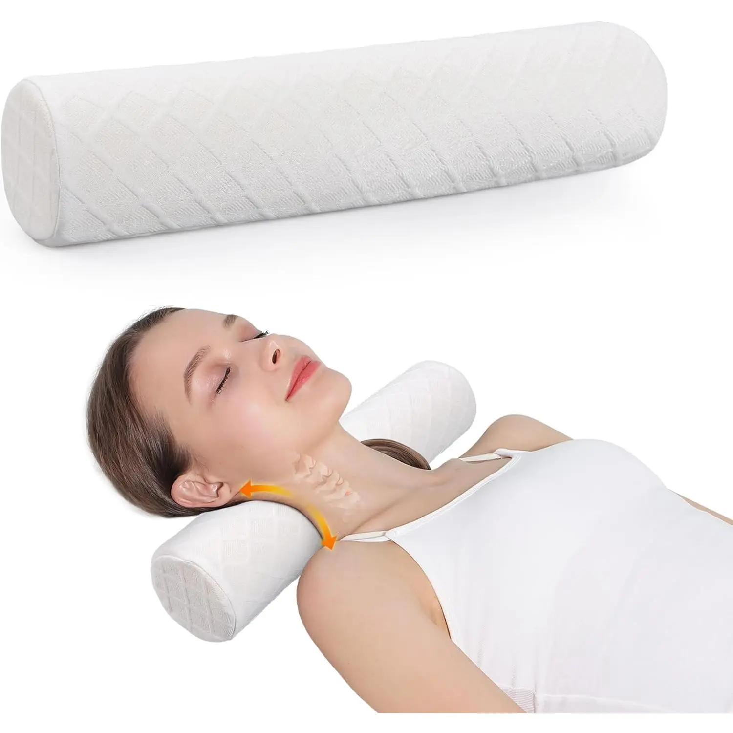 Roll Pillow, Medium Soft Memory   Round Pillow Cylinder Bolster Pillow for Sleeping, Round  Support for Bed, ,  and Yoga (White, Medium - 3.9" H)