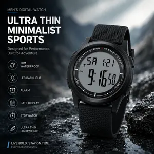 HANPOSH Mens Digital Watch Ultra Thin Minimalist Sports Waterproof Outdoor LED Screen Large Face Wrist Watches for Men with Back Light Alarm Date Stopwatch
