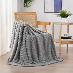 Grey Fleece Throw Blanket 60"*80" for Couch Sofa Bed,Soft Cozy Plush Microfiber Flannel Blanket with Stripes Lightweight for Adults,Woman,Girls