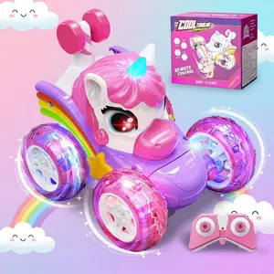 Unicorn Remote Control Stunt Car, RC Stunt Car for Girls, 360 Degree Rotation, 4wd, 2.4GHz, LED Lights, USB Charging, Ideal Gift for Kids 3-9 Years, No Charging Cable & Screwdriver Included