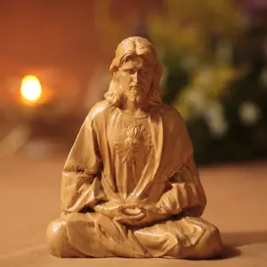 1pc Resin Jesus Christ Sculpture - Contemplative Figure, Sacred Heart Statue, Christian Messiah Decor, Spiritual Easter Christmas New Year Thanksgiving Gift fake  flowers religious ornament home laundry room Yellow creative small gift
