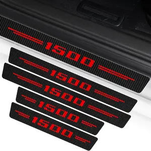4Pcs Door Sill Plate Protectors Compatible with Dodge 2019-2025 Ram 1500 Car Accessories, Carbon Fiber Leather Door Sill Stickers for Ram Truck Auto Accessories