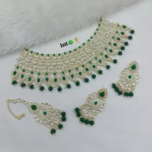Kundan Set & Ant Necklace Set Alloy Jewelry with Beads and Earrings for Women's Fashion Accessories Modern Look Collection