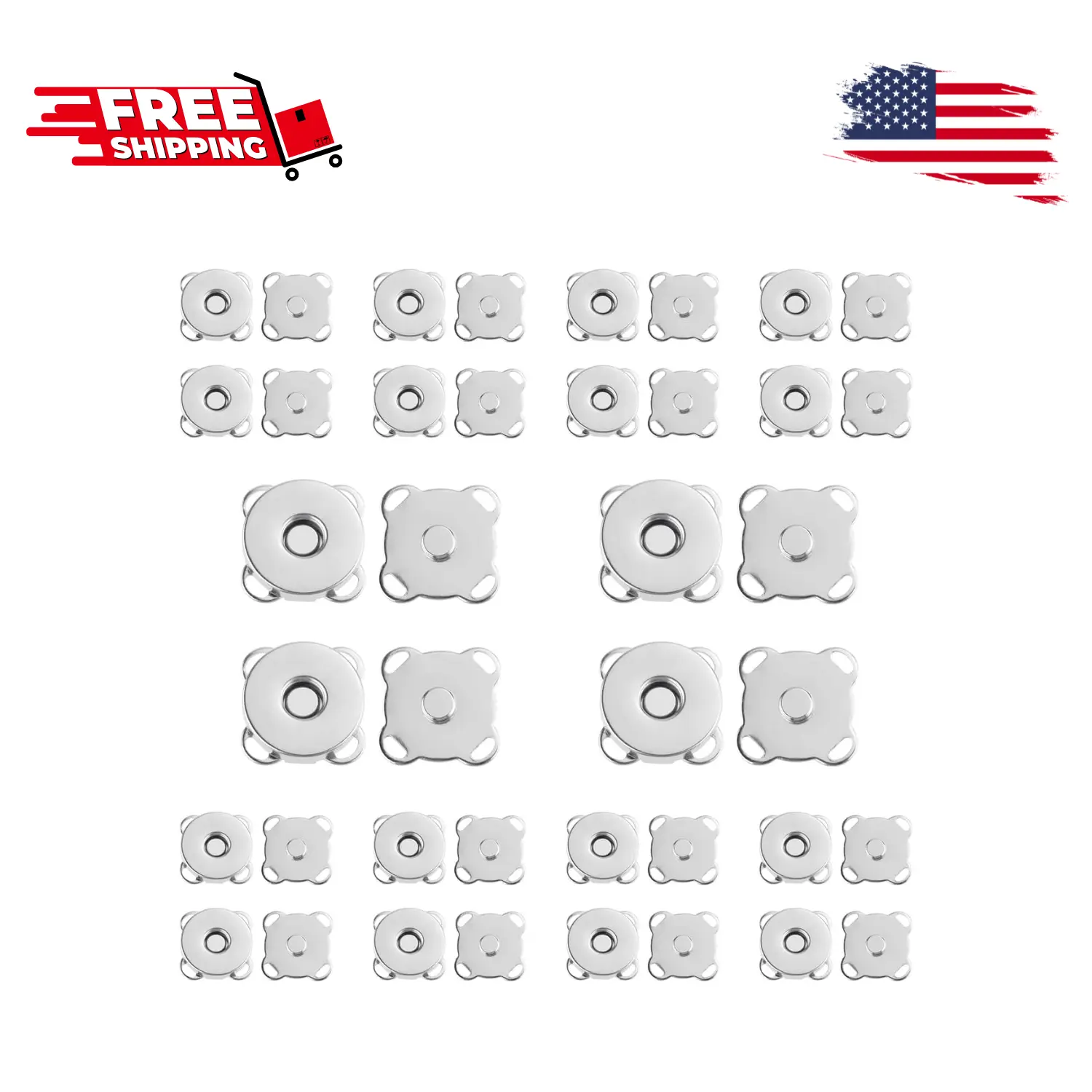 20 Sets Plum Magnetic Snaps Buttons for Sewing Supplies 15mm (Silver)