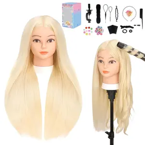 Mannequin  with 70% Human Hair,  26"  Real Human Hair  ,  Doll  with Clamp Holder & Tools, Practice Doll  for Hair Styling, Braiding, Curling and