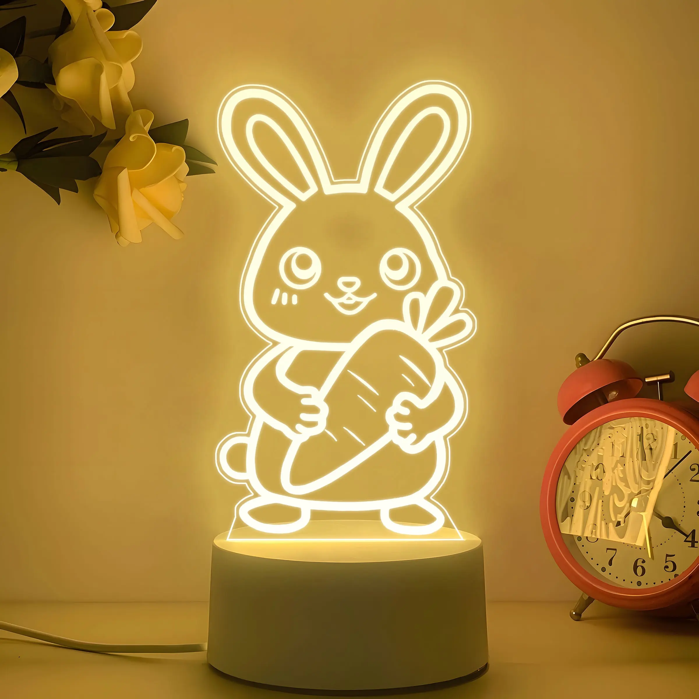Cute Bunny Acrylic Night Light, Easter Perfect Gift, Soft Adorable Design, Warm Light Healing Atmosphere, USB Plug & Play, Desk Decor, Decorative Light