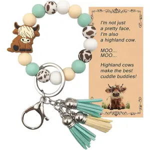 Silicone Beaded Keychain Wristlet Bracelet,Key Wrist Jesus Cross Keychains for Women Girls
