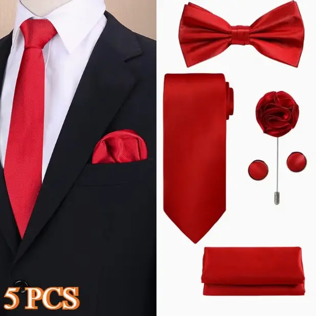 5pcs Men' Necktie and Bow Tie Combo - Elegant Matching Formal Suitable for Balls, Weddings, Interviews - Thoughtful Gift for, Groomsmen, Boyfriends (Neckties & Bow Ties) summerwins
