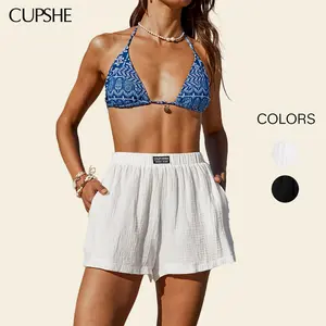 CUPSHE TikTokShopSpringGlowUp Relaxed Woven High Waisted Swimsuit Cover-Up Shorts, Lightweight Elasticized Waist Straight Leg Beach Shorts-2026 Flattering Summer Vacation Essentials for Women