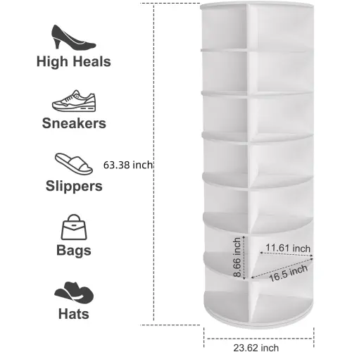 White+PVC+7 Tier Rotating Shoe Rack Towe