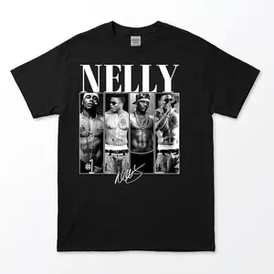 [MADE IN US] Graphic Nelly Nelly Rapper Bootleg T-shirt, Retro Y2k Casual Women's Fashion Top Basic Elastic Grey Knit Short Sleeve Crew Neck Unisex Heavy Cotton Tee - Garment
