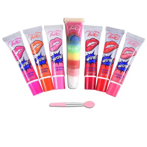 Peel Off Lip Stain Lip Gloss 6 Colors Tattoo Magic Color Tint Long-lasting Waterproof with Free rainbowsugar tasty lip gloss VeniCare Hydrating Long-lasting Lipstick Long Lasting VeniCare