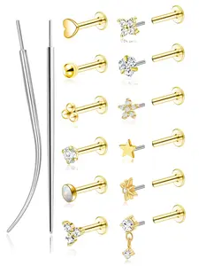14 Pcs Cartilage Piercing Jewelry Set Body Jewelry Y2K Aesthetic & Versatile 20G Hypoallergenic Stainless Steel Flat Back Multi-Style For Women Girls Piercing Enthusiasts Casual Dating Present Nose Ring Jewelry