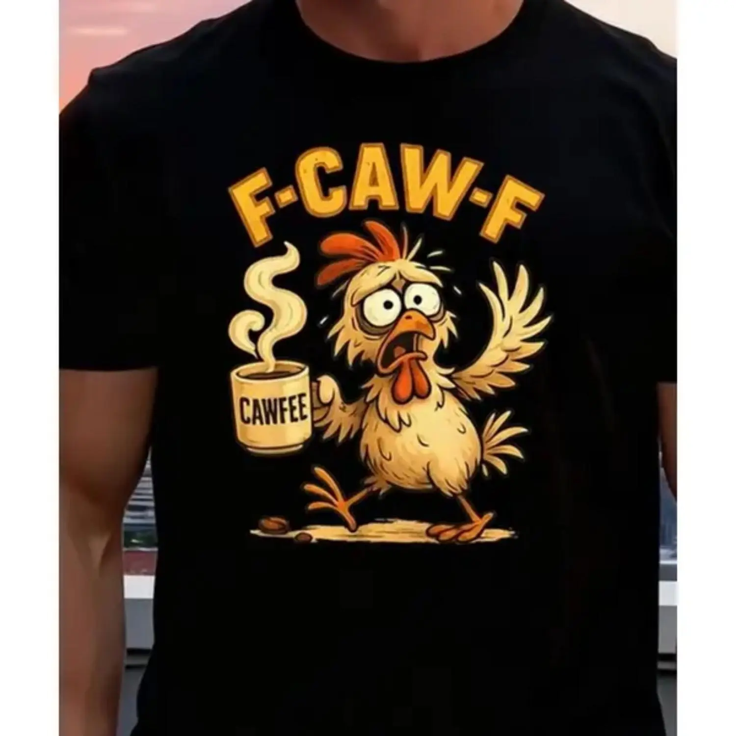 Funny F-Caw-F Rooster Coffee Graphic Tee, 100% Cotton Oversized Comfort Outfit, Cute Cartoon Rooster Meme Fashion Shirt, Perfect Valentine's Day Gift For Him Her Family Friends