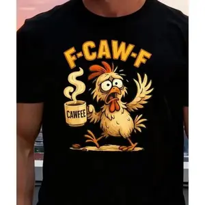 FCawF Cawfee Funny Chicken T-shirt Grumpy Morning Coffee Lover Sarcastic Rooster Tee Adult Humor Unique Caffeine Addict Gift Idea Birthday Present
