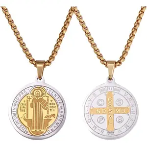 St Saint Benedict Medal Necklace, St BenedictMedal Stainless Steel Necklace, Ward Off Evil Protection Jewelry Catholic Gift for Men