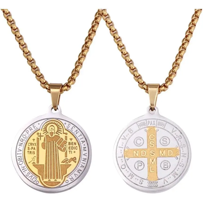St Saint Benedict Medal Necklace, St BenedictMedal Stainless Steel Necklace, Ward Off Evil Protection Jewelry Catholic Gift for Men