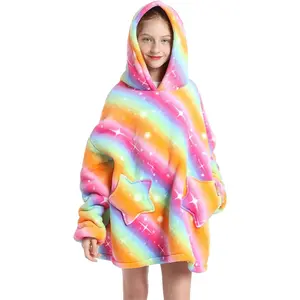 Wearable Blanket Hoodie for Kids 6-12YR Oversized Animal Hooded Blanket Super Soft Comfortable Warm Flannel Gold