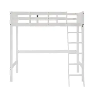 【Father's Day Gift】  White Pine Wood Elevated Twin Bed With RGB Light Strip & Inclined Ladder