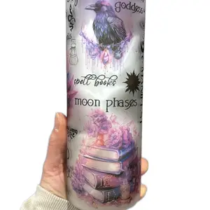 25oz Frosted Moon Phase Glass Cup with Bamboo & Slider Lids and Straws