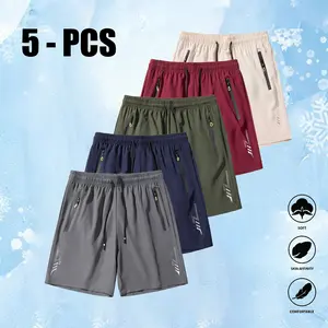 Men’s 5-Pack Athletic Shorts – Summer Quick-Dry, Breathable, Zipper Pockets, Knee-Length for Running & Fitness Menswear