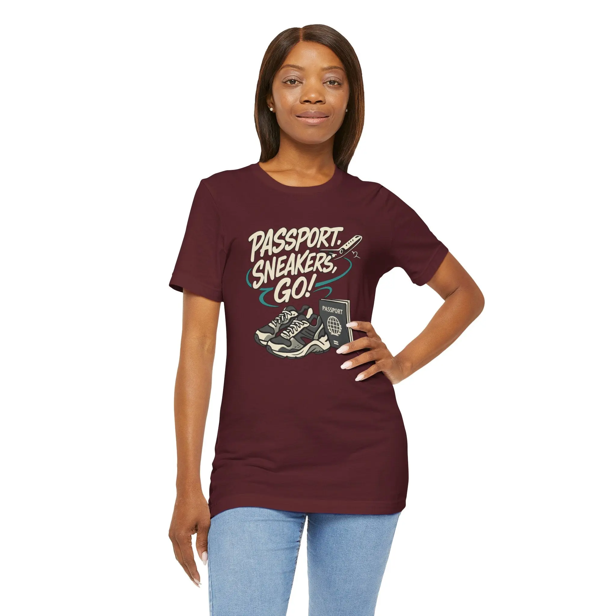 Passport Sneakers Unisex Tee, Travel T-Shirt, Vacation Shirt, Gift for Travelers, Adventure Clothing