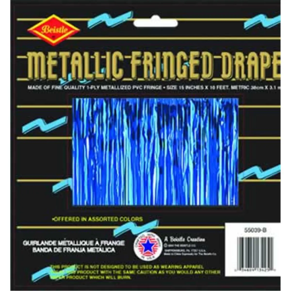 FR Plastic 1-Ply Metallic Fringe Drape Columns (15x10'), Blue Drapes/Columns for Decorating General Occasions, DDI 1907626 Case of 6