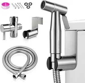 Handheld Toilet Bidet Sprayer, Water Pressure Adjustable Sprayer with Hose and 7/8 "T-Valve, Jet Spray and Soft Spray, for Toilet, Bidet, Shower etc., Stainless Steel, Silver