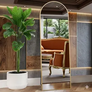 Arched Full Length Mirror 59"x16" Full Body Mirror Rectangle Free Standing Wall Mounted Leaning Hanging Floor Mirrors, Gold