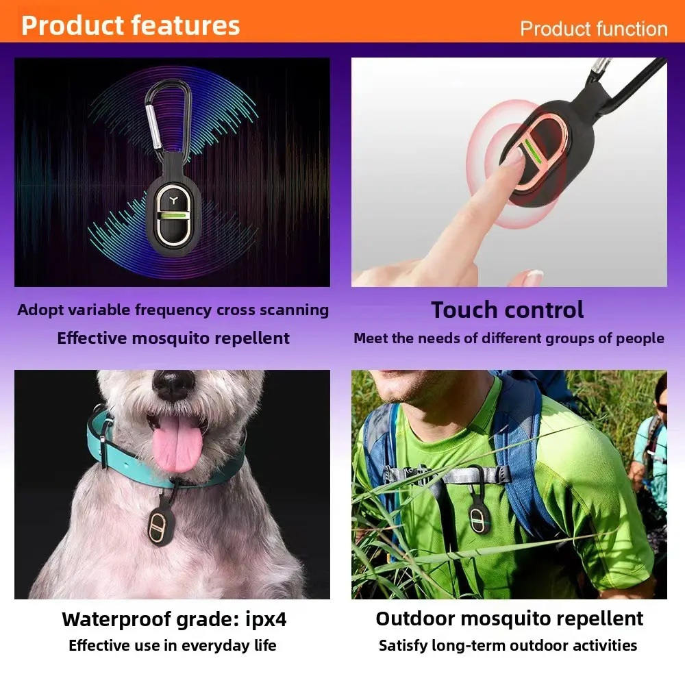 Portable lightweight mosquito repellent for adults, suitable for outdoor use, hiking, camping, with a portable hanging buckle and ultrasonic mosquito repellent device