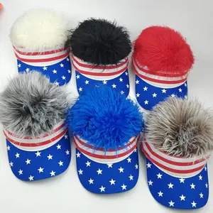 4th of July Patriotic American Flag Wig Hat, Stars and Stripes Baseball Cap with Attached Hair, Funny USA Independence Day Costume Headwear for Parade, BBQ, Fireworks Party & Holiday Celebration