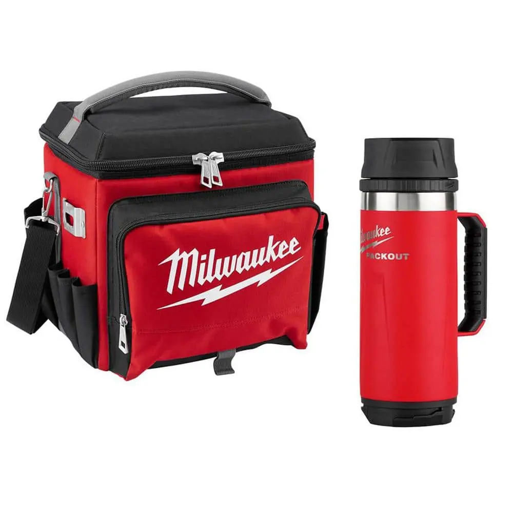 21 Qt. Soft-Sided Jobsite Cooler Lunch Bag with PACKOUT Red 18 oz. Insulated Mug w/Sip Lid, Durable Portable Lunch Insulation Cooler, Reusable Cooler Bag w/Bottle Opener