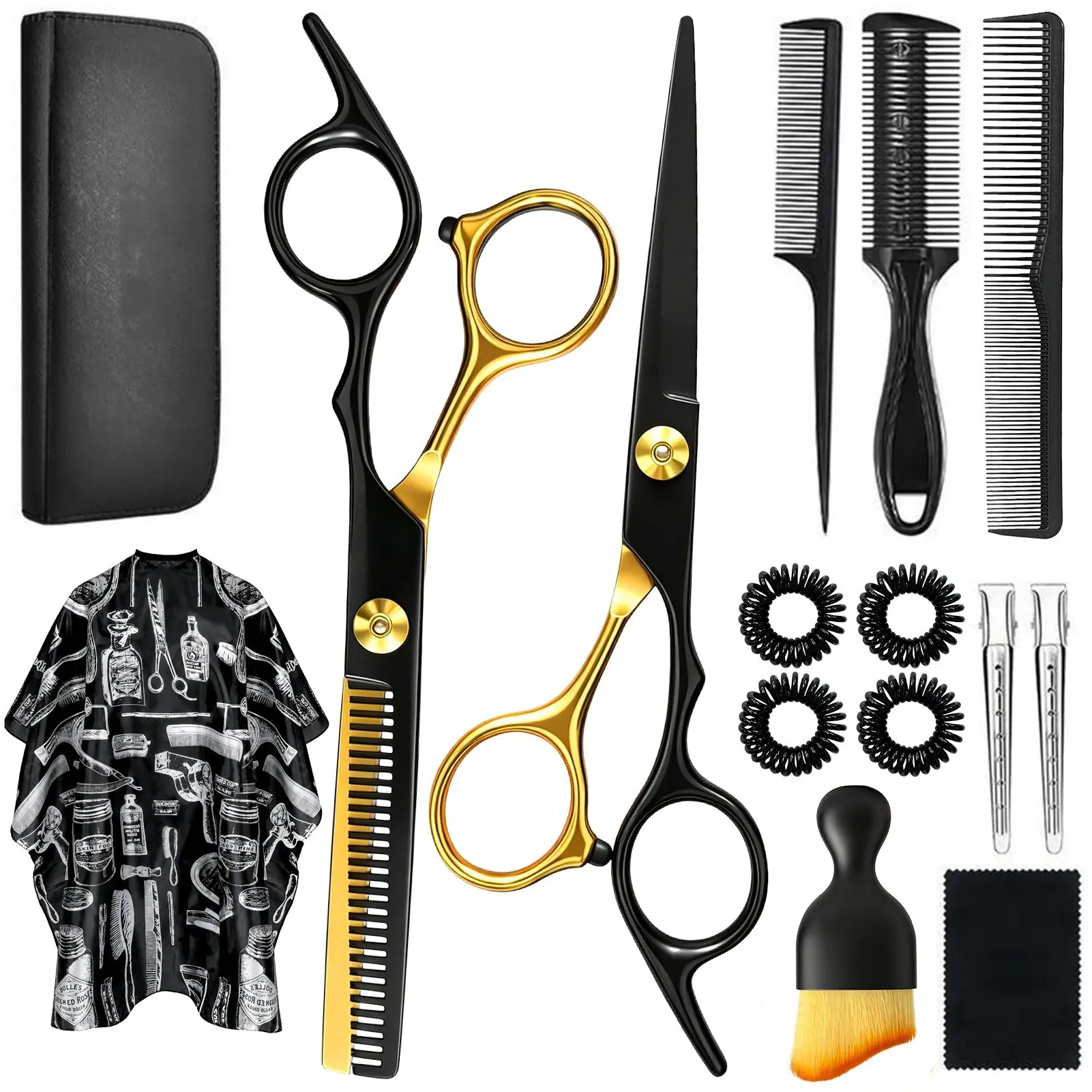 【Deals for You days】Professional Barber Scissors Set with Thinning Shears, Cape, Combs, Clips & Case, Home Haircutting Tools for Men, Complete Grooming Gift Set for Dad, Smooth, Hair Care