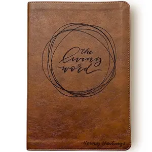 Personalized NLT Large Print Bible - Brown - The Living Word in Circle Wreath - Hand Lettered and Engraved