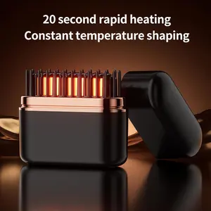 Portable Cordless Hair Straightener Brush with Mini Hot Comb - Rechargeable USB- Pocket-Sized Travel Hair Styler, LCD Display & Fast, USB-C/Lightning Compatible for Smartphones/Tables (No External Adapter) - On-the-Go Fr