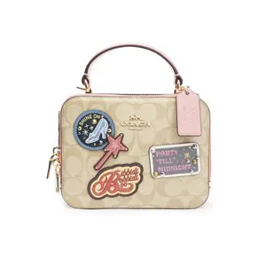 COACH x Disney Box 18 Camera Bag with Classic Monogram and Cartoon Patches in Canvas and Leather for Women